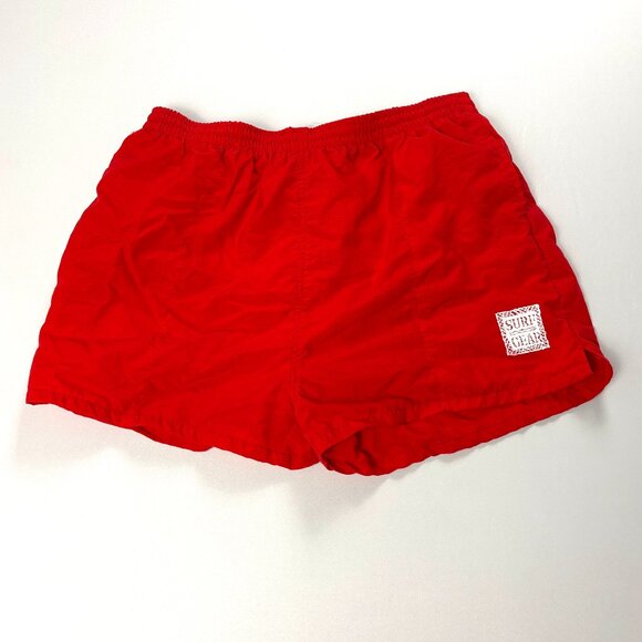 Vintage Surf Gear Mens Swim Trunks Red Sz L (36-38) Short 80s 90s Lined 2.5" - Picture 1 of 6
